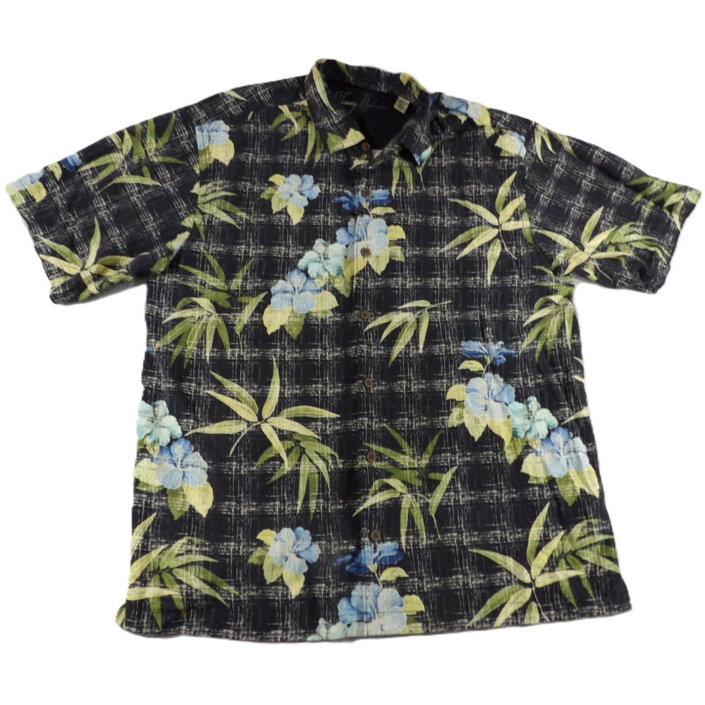 Tommy Bahama Island Breezer Camp Shirt SS Men XL Black Silk Tropical Floral Y2K
